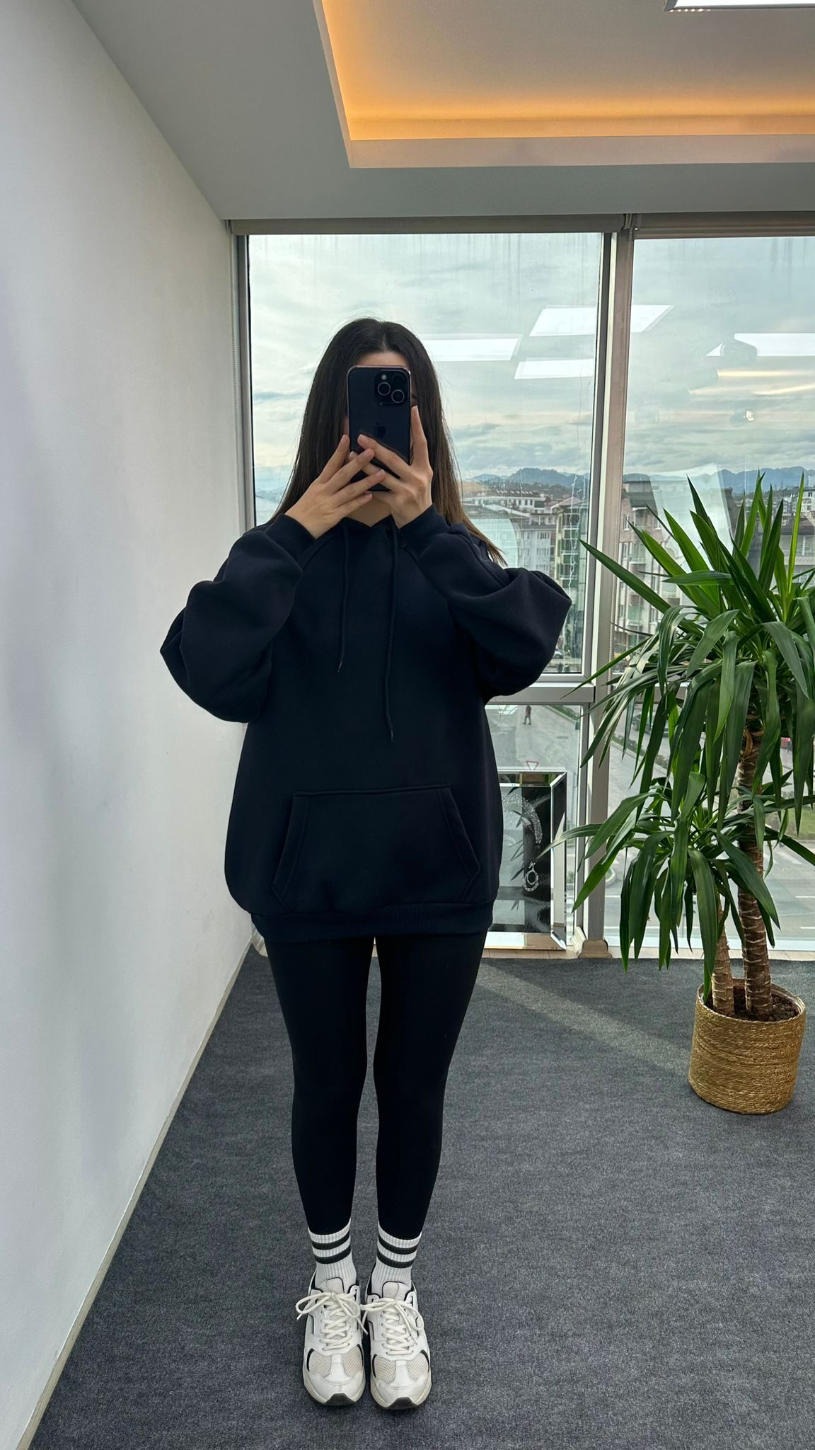 Dark Blue Dikişli Kapşonlu Sweat - Görsel 3