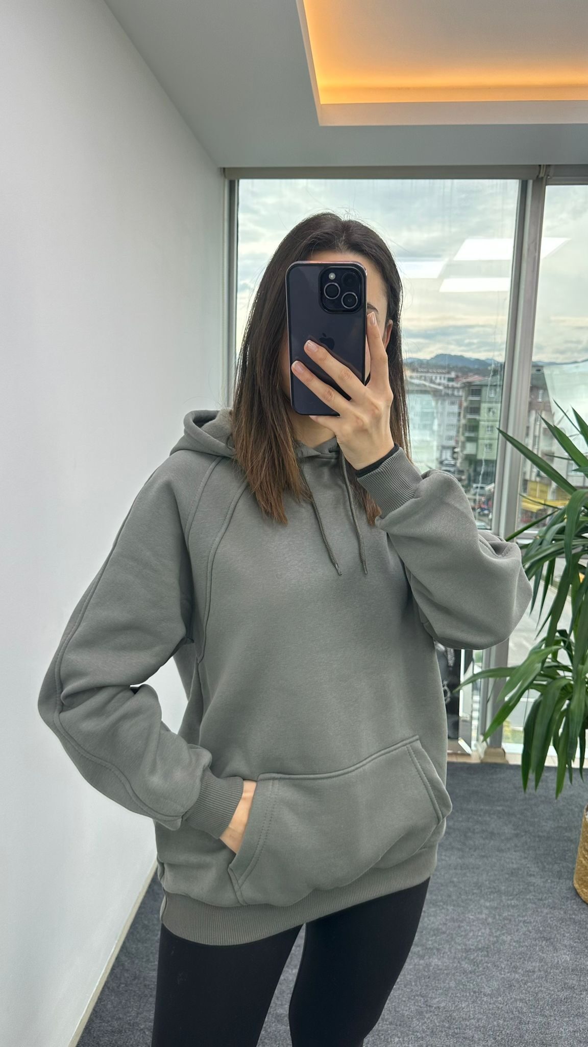Haki Dikişli Kapşonlu Sweat - Görsel 4