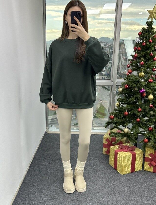 Yeşil Oversize Şardonlu Sweat