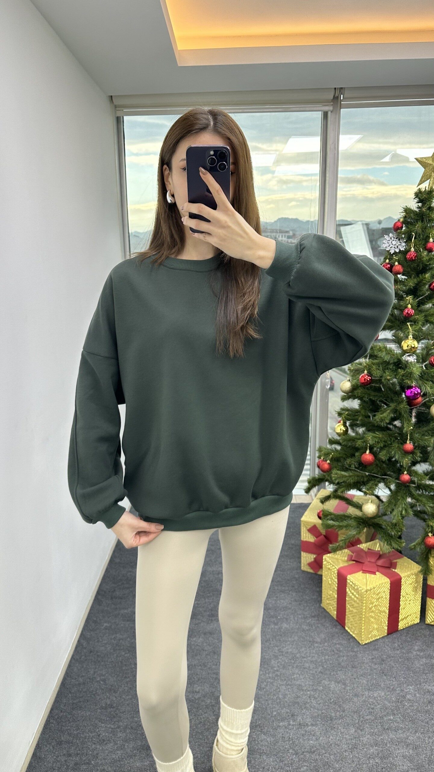 Yeşil Oversize Şardonlu Sweat - Görsel 2