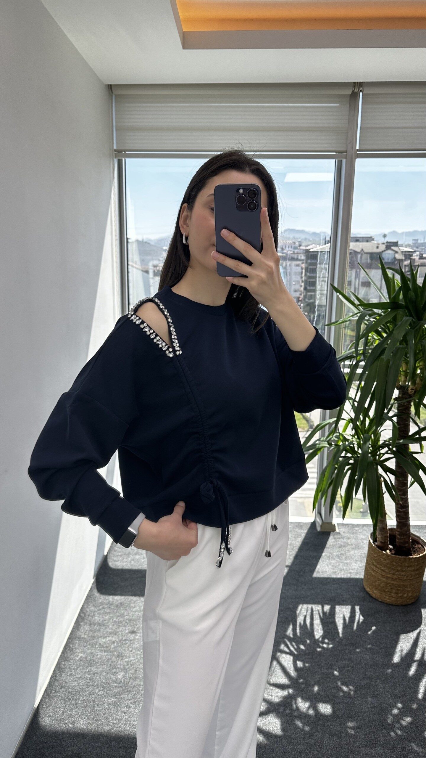 Tasarım Lacivert Taşlı Modal Sweat - Görsel 2