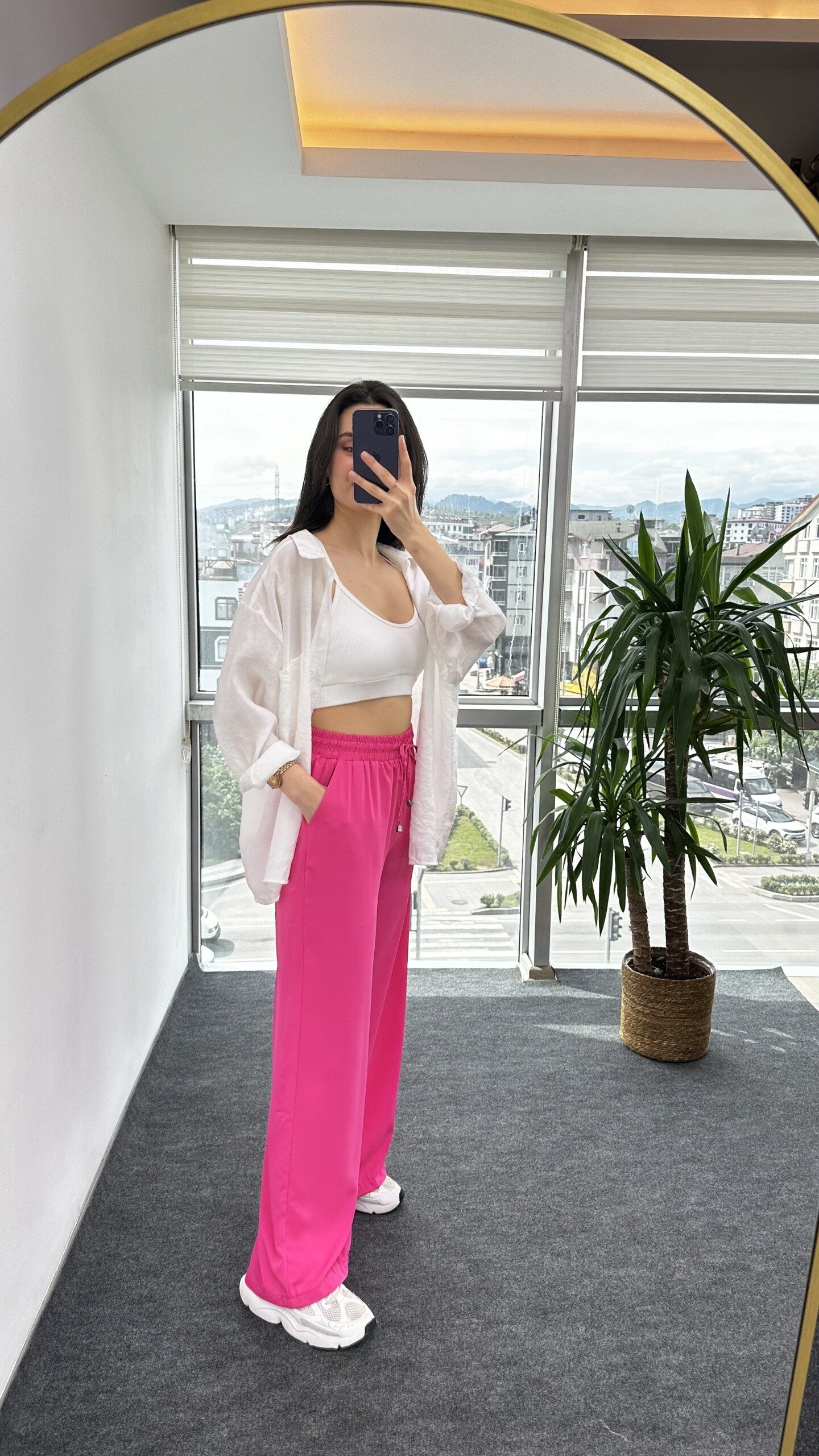 Pembe Tensel Kumaş Palazzo Pantolon - Görsel 4