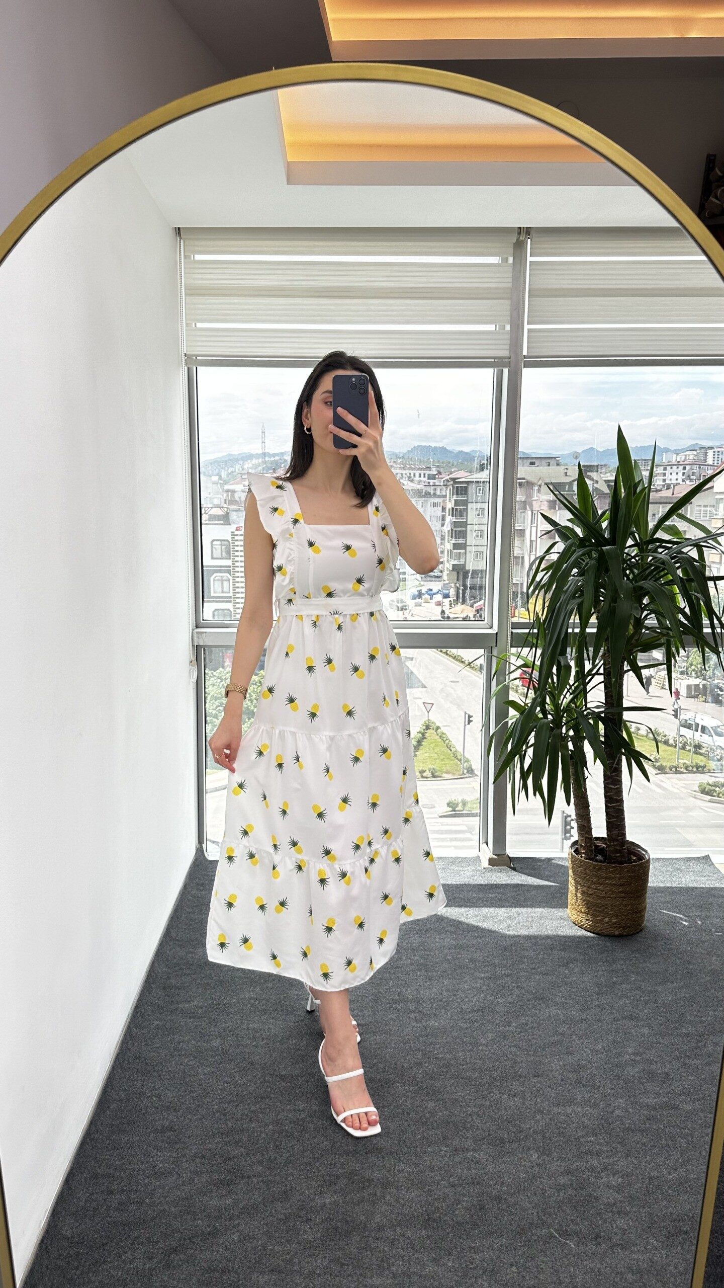 Ananas Desenli Poplin Elbise