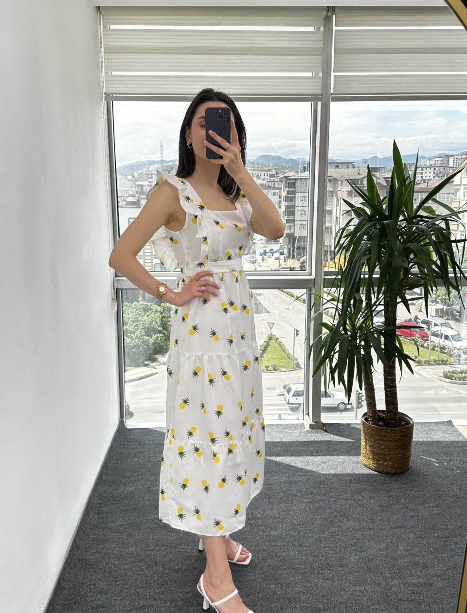 Ananas Desenli Poplin Elbise - Görsel 2