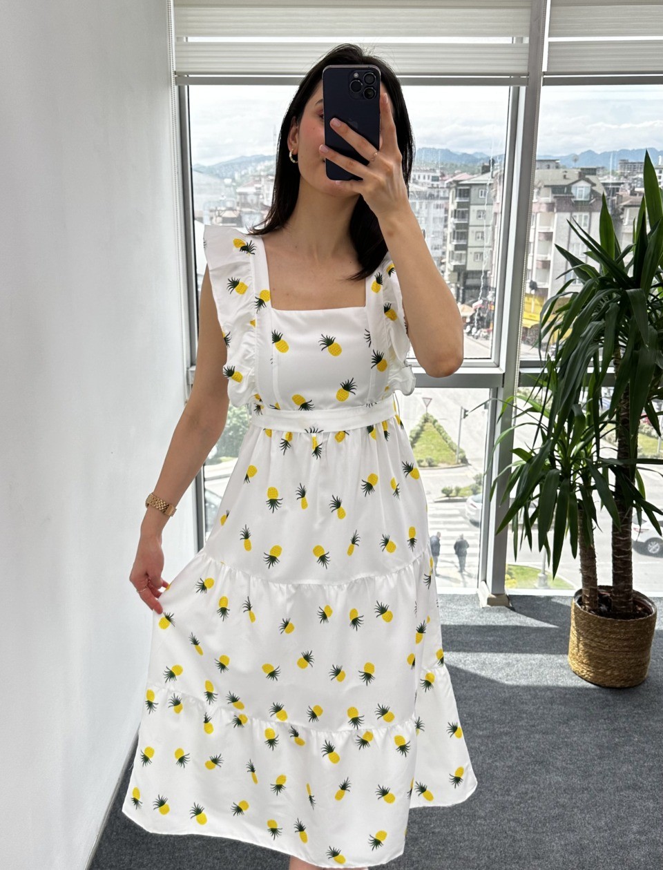 Ananas Desenli Poplin Elbise - Görsel 3