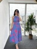 Çiçekli Halter Yaka Elbise